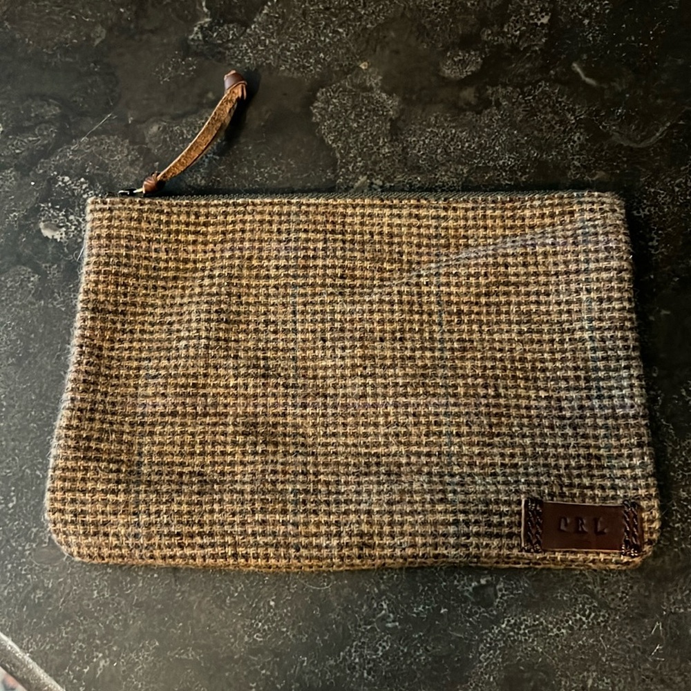 Ralph Lauren Tweed Clutch Wristlet in Brown Plaid